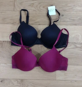 Sujetador contorno de espuma viscoelástica Calvin Klein 34B F3837 negro y púrpura 2 piezas UW Usado en excelente estado - Imagen 1 de 7