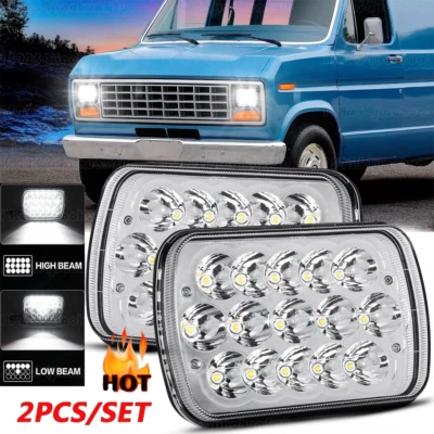 Pair For Ford E150 Econoline E250 E350 7x6" 5X7" LED Headlights Hi-Lo Beam - Image 1 of 4