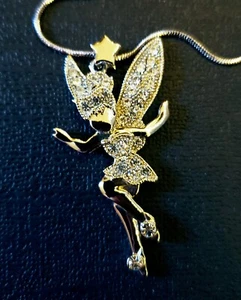 Necklace Tinkerbell Crystal Sparkling Silver Fairy Chain-18" Tinkerbell-2" - Picture 1 of 5