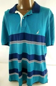 Men's NAUTICA Blue White & Teal Cotton Blend Polo XXL Casual Striped - Picture 1 of 7