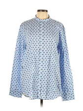 Tasso Elba Women Blue Long Sleeve Button-Down Shirt L