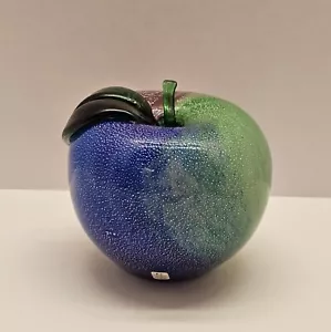 Large Granna Sweden Hand Blown Glass Apple Paperweight Etched Signature 4.5" - Picture 1 of 18