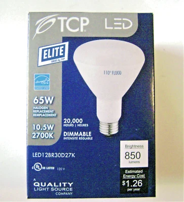 TCP 11W BR30 2700K Dimmable LED Light Bulb (65W Equal) 850 Lumen LED12BR30D27K - Image 1 of 4