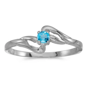 10k White Gold Round Blue Topaz Ring - Picture 1 of 2