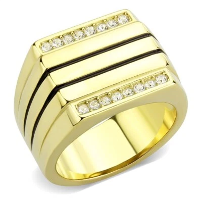 Anel de coquetel masculino de diamante simulado corte redondo folheado a ouro amarelo 18k tamanho 11 2 quilates - Imagem 1 de 4