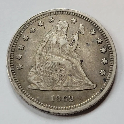 1862 25c Seated Liberty Quarter Choice XF Detail CIVIL WAR ERA Damage *C597 Cover