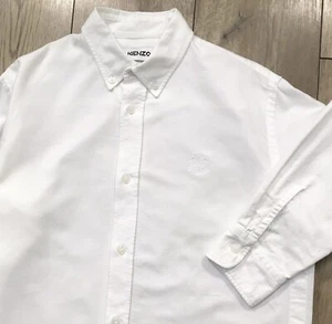 Kenzo Long Sleeve Button Up Shirt Tiger Size Small Mens White Good Con SEE DES - Picture 1 of 11