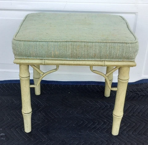 Vintage Mid Century Faux Bamboo Fretwork Green Ottoman / Stool / Bench Cover