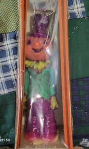Vintage Gurley Halloween Neon Glow Pumpkin Head Scarecrow Candle 8" NEW - Picture 1 of 12