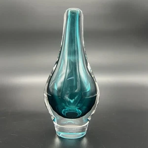 Vintage Kosta Boda Mona Morales Schildt Glass Teal & Clear Blown Vase 1960s - Picture 1 of 9