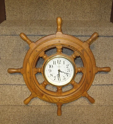 Verichron Harris & Mallow морские КВАРЦЕВЫЕ ЧАСЫ деревянные корабли руль 21'' - Изображение 1 из 4