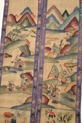 1900's Chinese Silk Embroidery Textile Kesi Kossu Panel Tapestry War Scene 43" - Image 1 of 4