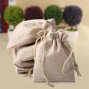 10x 6*9cm Natural Burlap Linen Jute Sack Drawstring Pouch Bag Wedding Favor wd - Picture 1 of 4