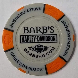 BARB'S HARLEY-DAVIDSON Mt Ephraim NJ Gray/Orange Signature Poker Chip - Picture 1 of 2