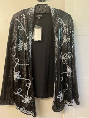 Investments Petites Women's NWT Sequins Black White Light Jacket Size M Elegant - Image 1 of 4