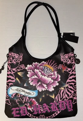 Bolsa tote Ed Hardy bolsa carteiro flor borboleta colorida nova com etiquetas - Imagem 1 de 4