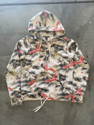 Lucky Brand Women’s Zipup Hoodie M Y2K Japanese Bonsai Birds All Over Sweatshirt - Image 1 of 4
