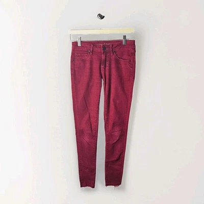 Articles of Society AOS Womens Sz 25 Burgundy Skinny Jeans Raw Hem Stretch Edgy - Image 1 of 4