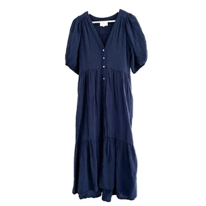 Xirena Lennox Midi Dress Size Medium Tiara Blue Chelsea Gauze Swingy Puff Sleeve - Picture 1 of 10