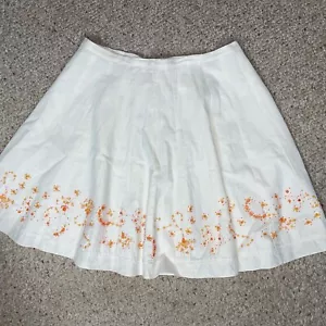 ICE Pleated Skirt Cream w/Orange Beads And Sequins Size 12 Womens 55% Linen - Picture 1 of 10
