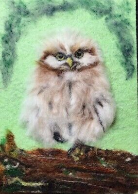 Baby Owl - Needle Felted Card / Felt Art Painting - Original Artwork  • 38.01$