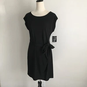 NWT BOSTON PROPER Womens sz Medium Black Tie Waist Short Sleeve Jersey Dress - Picture 1 of 10