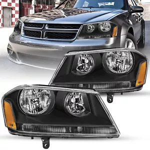 For 2008-2014 Dodge Avenger Headlight Black Amber Replacement Headlamps LH&RH - Picture 1 of 6
