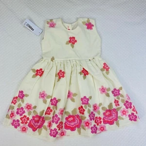 NWT Bella and Emma Girls Size 5 Ivory Floral Embroidered Dress Lined $58 - Picture 1 of 7