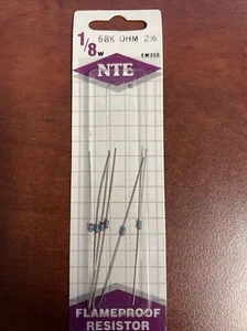 NTE Electronics EW368 RESISTOR 1/8W METAL FILM FLAMEPROOF 68K OHM 2% AXIAL LEAD - Picture 1 of 2