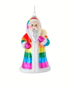 5" Kurt Adler Glass Pride Rainbow Santa Claus Ornament Retro Christmas Decor - Picture 1 of 1