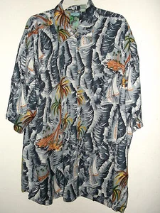 NEW PALMS & SAIL BOATS PRINT HAWAIIAN SHIRT size M by EVEREST COLLECTION - Picture 1 of 5