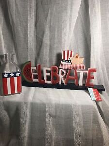 Celebrate  Summer Picnic Table Decor USA 4th July BBQ Cookout Picnic + Vase NEW
