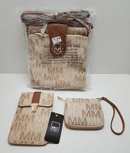 Mia k Farrow Womens Beige Handbag Set Of 3 Crossbody Phone Wristlet Purses - Picture 1 of 21