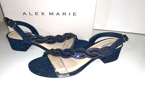 Alex Marie Clavia Clear Blue Rhinestone Heel Sandals 9 - Picture 1 of 4