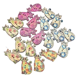 Lot Cats Buttons Wooden Arts & Crafts Sewing Notions Unique Shaped Two-Holed - Picture 1 of 6