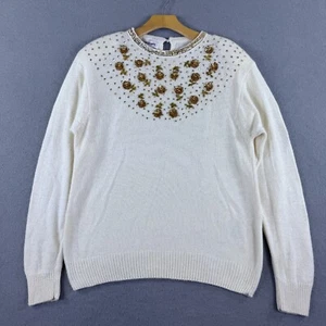 Vtg Worthington Women's L Silk Angora Blend Knit Sweater Ivory Floral 80s Glam - Picture 1 of 8