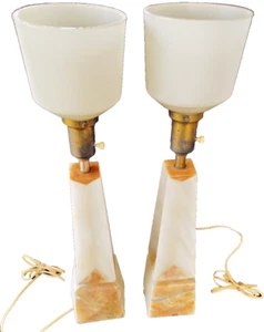 Italian MCM White Marble Obelisk Lamp with Brown Marble - Picture 1 of 24