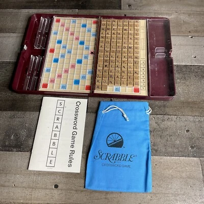 Scrabble Crossword Game Travel Edition 1978 Red Plastic Case Complete - Image 1 of 4