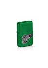 ref64 F 500 Silver Pendant On a petrol wind proof Green Lighter