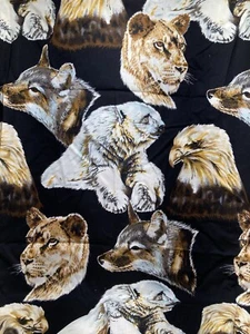 Vintage CS Shamash & Sons Fabric Medium Print Wild Animals on Black 35" x 44"W - Picture 1 of 3