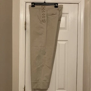Lauren Ralph Lauren Straight Wide Leg Side Lace Up SZ 8 Stretch Khaki Crop Chino - Picture 1 of 12