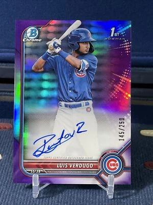 2022 Bowman Chrome Prospect Luis Verdugo 1st Auto #d /250 Purple Refractor CPA-L - Image 1 of 4