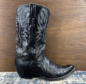 Vtg Justin Cowboy Boots Exotic Black Leather 9102 Mens Sz 9.5D White Label 1970s - Picture 1 of 20