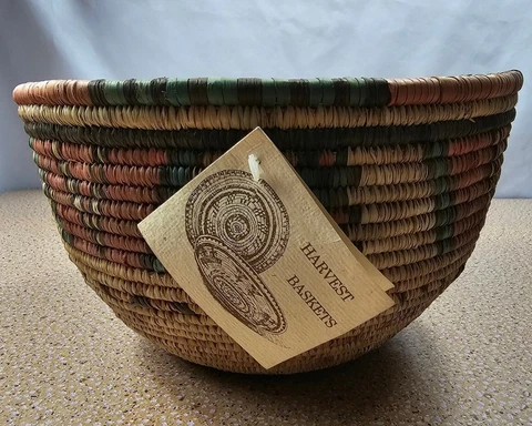 Vintage Anomaly Imports Hand Woven Harvest Basket & Bread/Fruit Bowl Native Cover