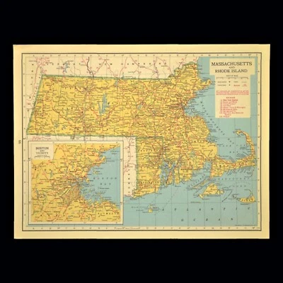 Mapa de colección del mapa ferroviario de Massachusetts Depot Towns Worcester Boston NH RR Foto 1 de 4