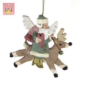 Kurt Adler ANGEL HEIGHTS - SANTA ANGEL ON REINDEER 4.25" Ornament Christmas - Picture 1 of 9