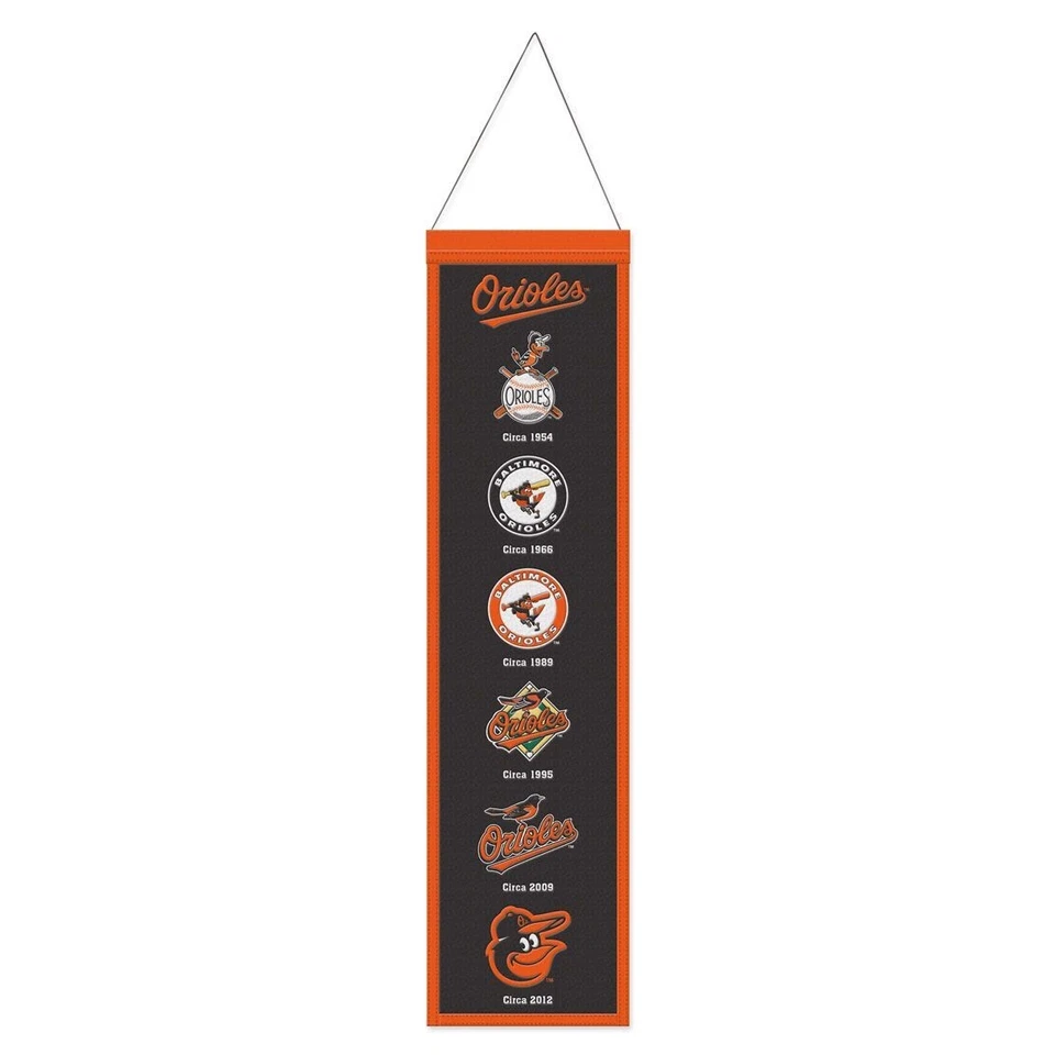 BALTIMORE ORIOLES EMBROIDERED RETRO LOGO'S WOOL BANNER 8" X 32" WINCRAFT 👀 - Image 1 of 1