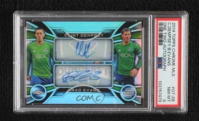 2014 Topps Chrome MLS One-Two Signatures /25 Clint Dempsey Brad Evans PSA 8 Auto - Image 1 of 2