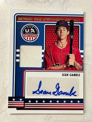 SEAN GAMBLE 2023 Panini USA Baseball Stars & Stripes GU Jersey AUTO blue ink - Image 1 of 2