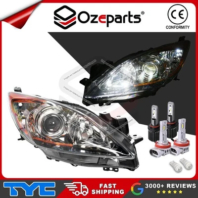 TYC Pair LH+RH Head Light Lamp + LED Globes For Mazda 3 BL Sedan Hatch 2009~2013 - Image 1 of 4